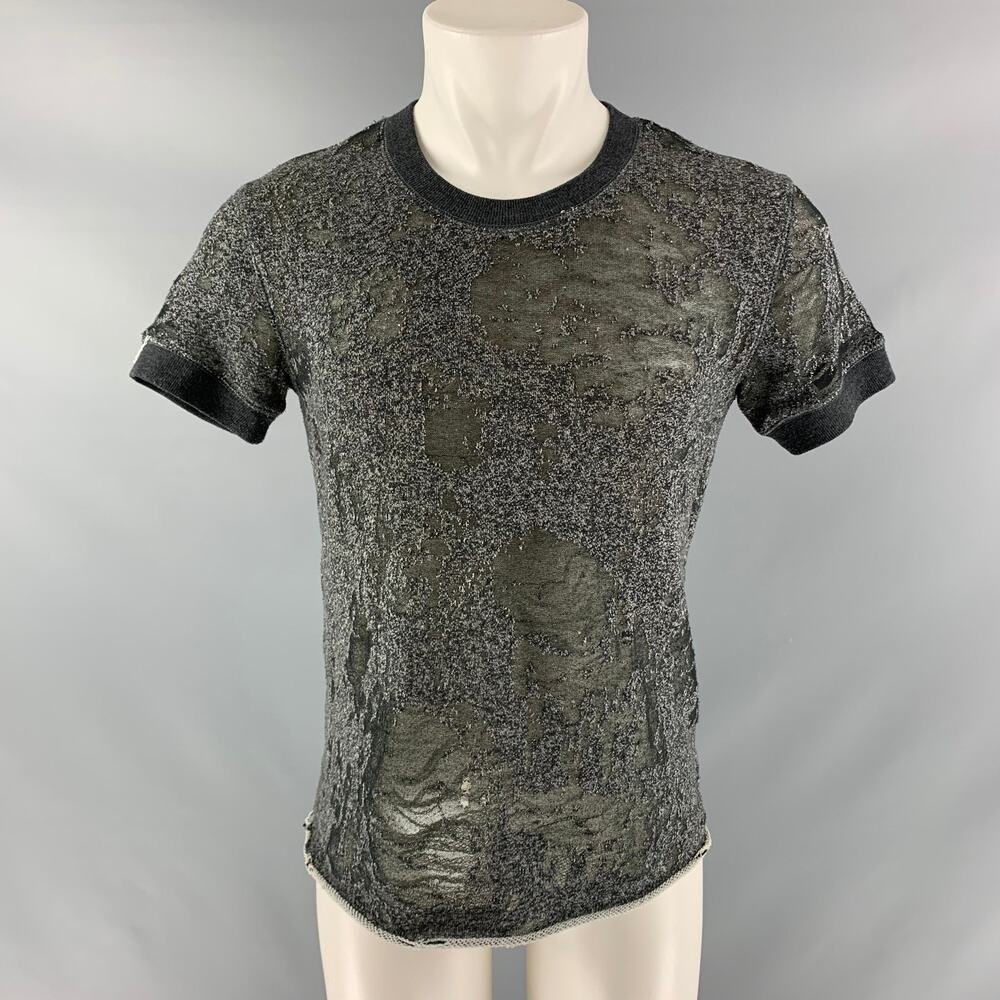 IRO Size XS Dark Gray Distressed Cotton Blend Crew-Neck T-shirt